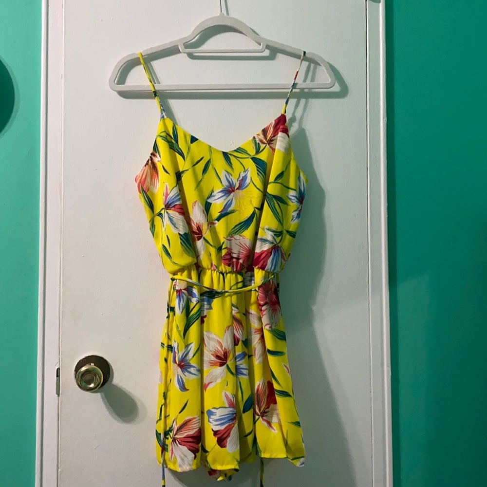 Yellow floral spaghetti strap romper